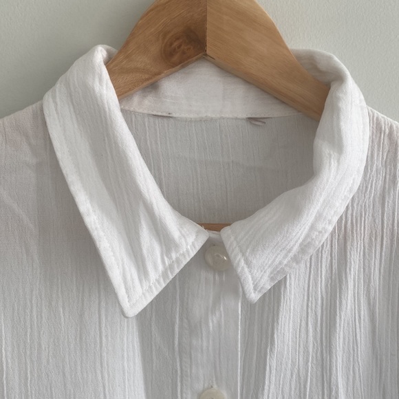 🌿3 for $25🌿 Cotton Embroidered Trip Button Up 3/4 Sleeve Cropped Shirt - Picture 3 of 7